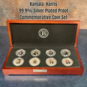 Kamala Harris 8-Coin Proof Set – 99.9% Silver Plated/wooden box